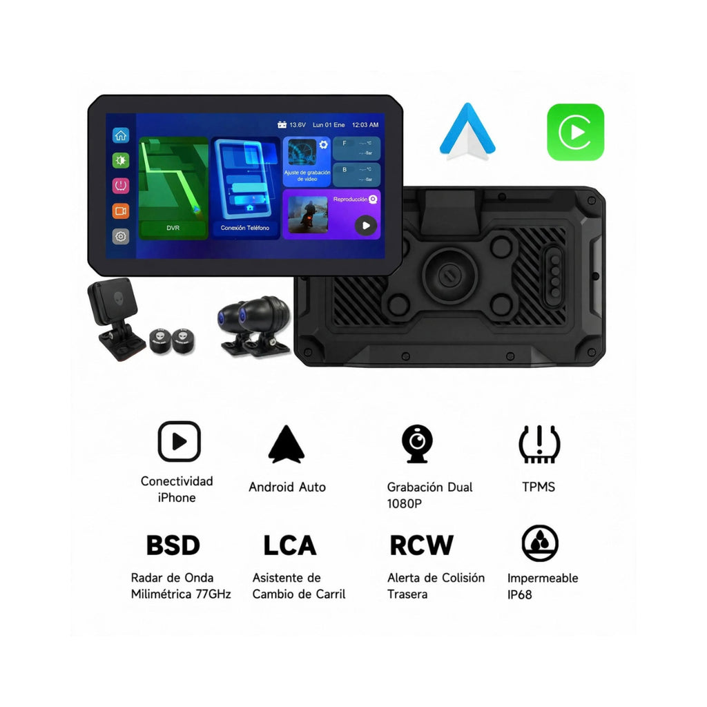 CARPLAY PANTALLA 5" CAMARA/CONTROL ALIEN RIDER