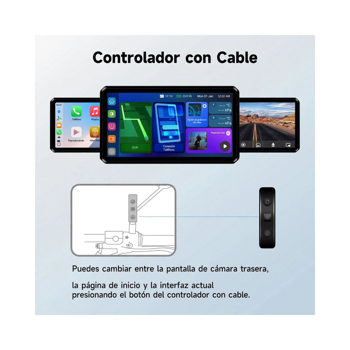CARPLAY PANTALLA 5" CAMARA/CONTROL ALIEN RIDER